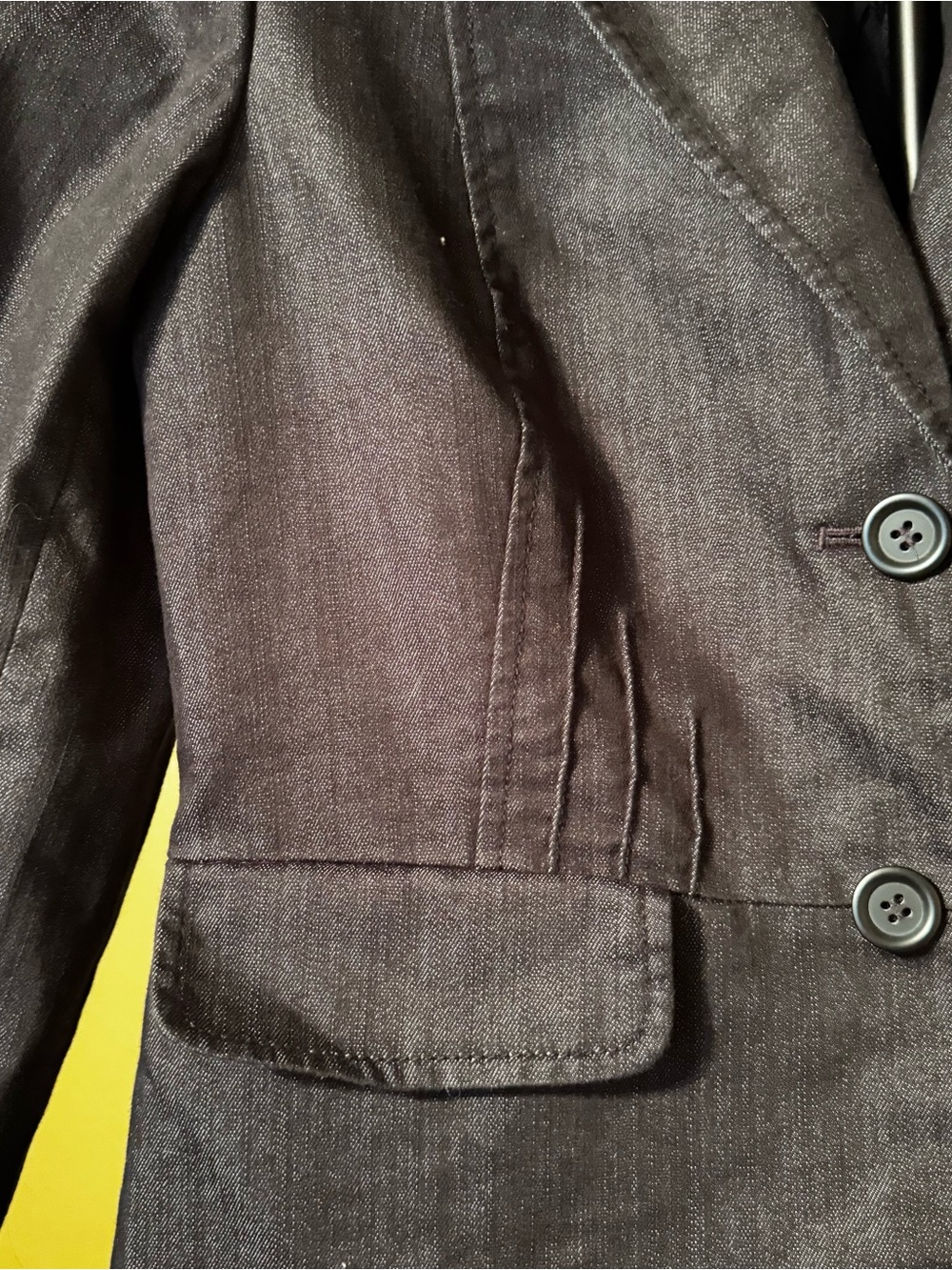Ann Taylor LOFT Blazer Women 8 Black Denim Look Tailored Fitted 2 Button Jacket - Picture 3 of 9